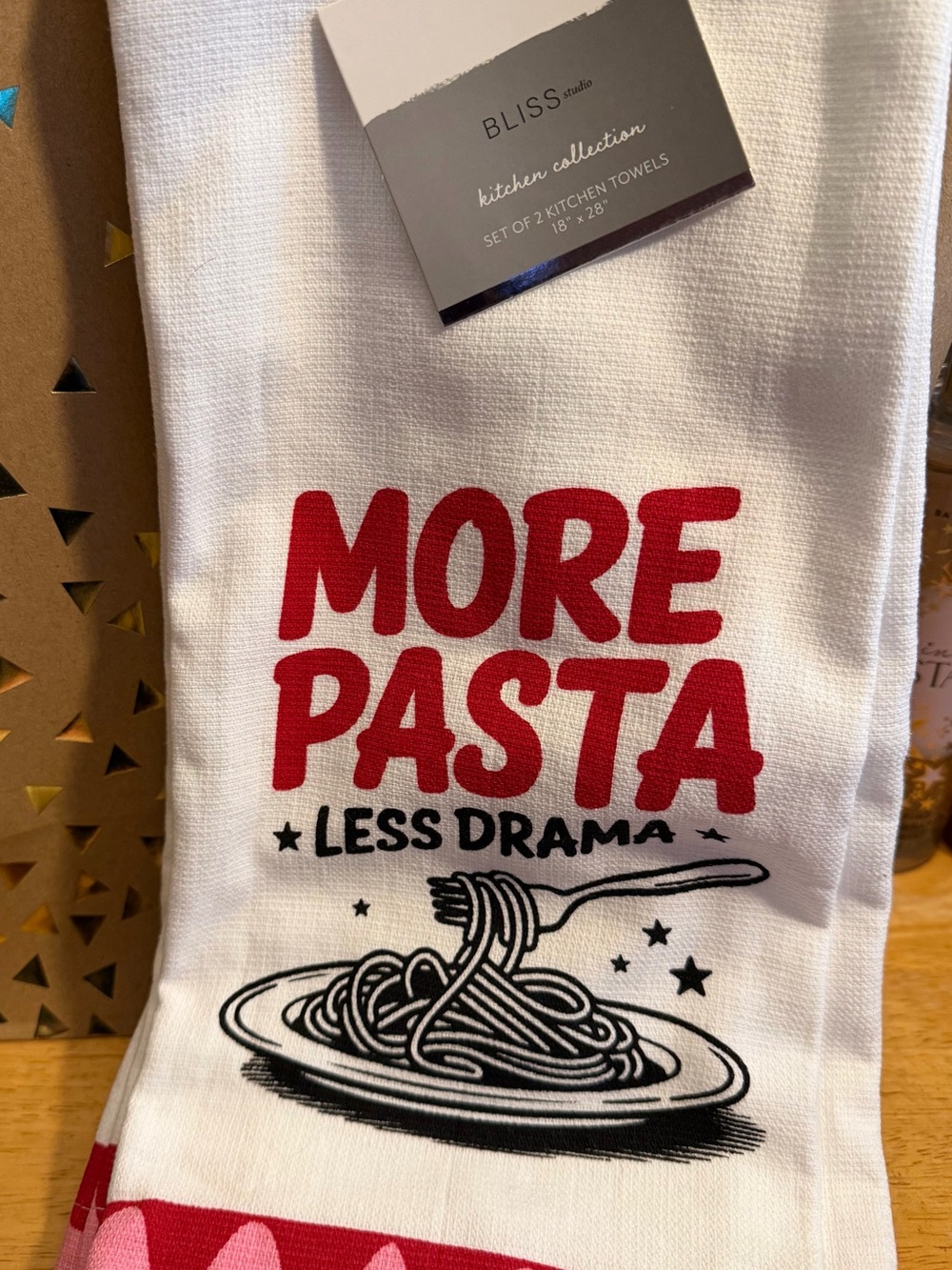 'More Pasta Less Drama' White Kitchen Towel 2 towels total